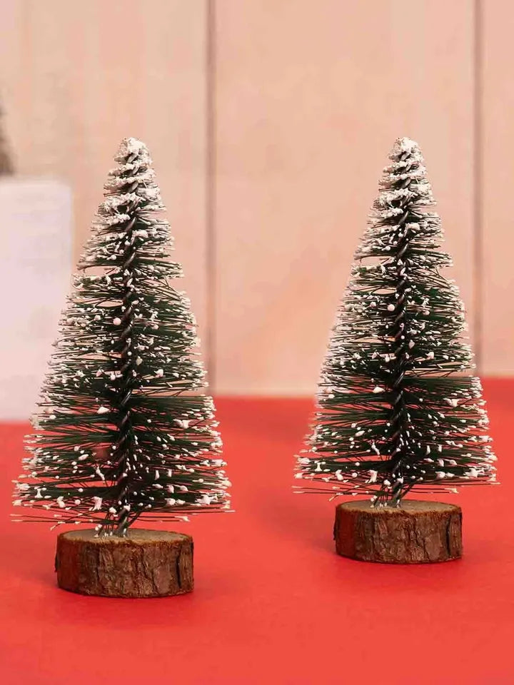 Mini Snow-Frosted Christmas Tree with Wooden Stand | Tabletop Decoration for Home, Office & Events