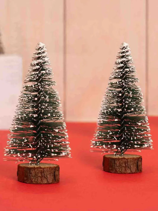 Mini Snow-Frosted Christmas Tree with Wooden Stand | Tabletop Decoration for Home, Office & Events