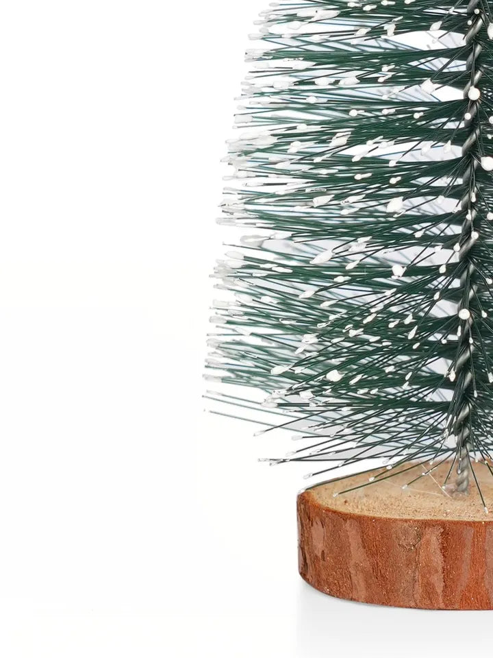 Mini Snow-Frosted Christmas Tree with Wooden Stand | Tabletop Decoration for Home, Office & Events
