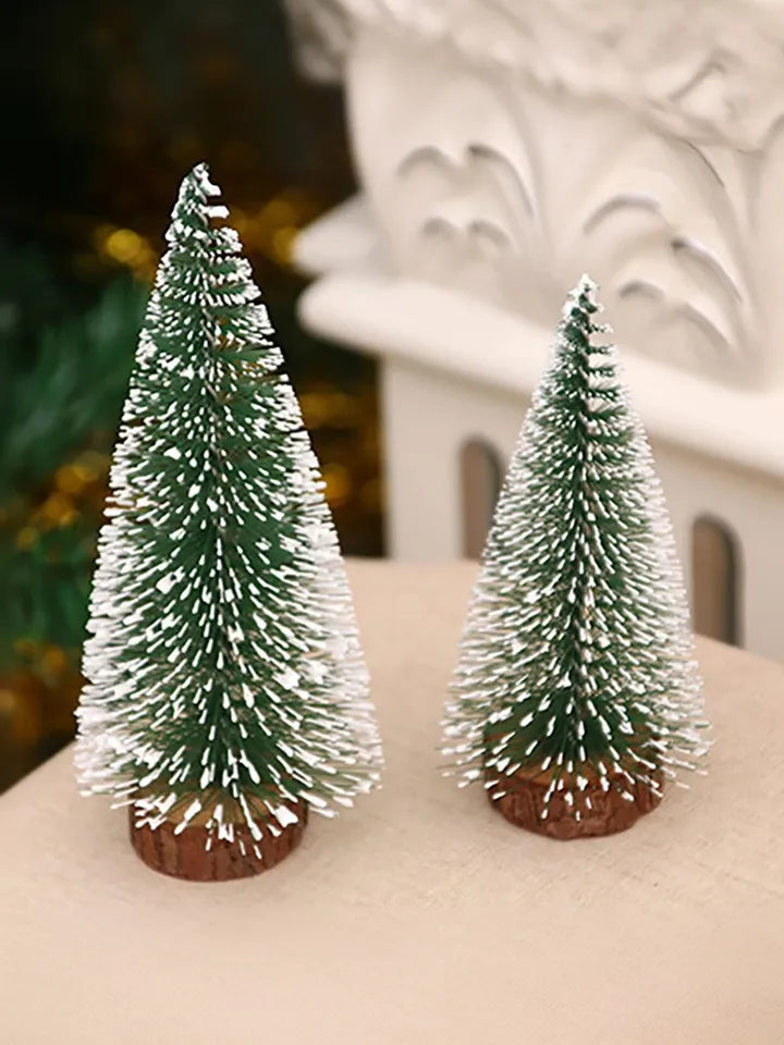 Mini Snow-Frosted Christmas Tree with Wooden Stand | Tabletop Decoration for Home, Office & Events